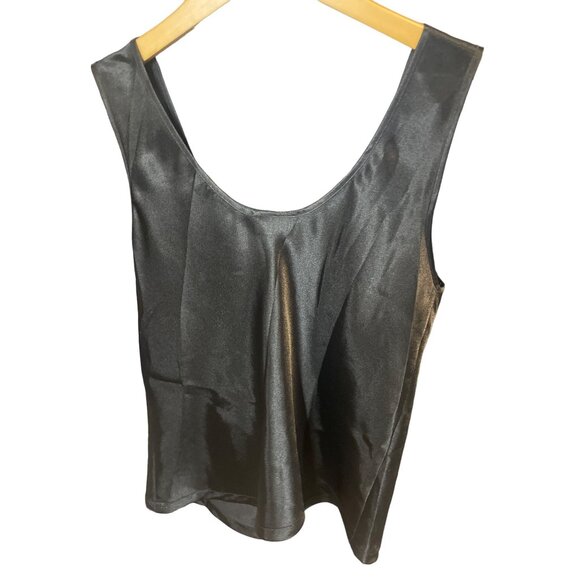 Cinema Etoile Black Satin Sleeveless Shiny Shell Tank Top Sz S - Picture 2 of 9